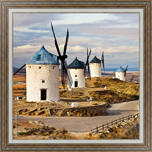 Постер Испанские ветряные мельницы с типом исполнения На холсте в раме в багетной раме 595.M52.330