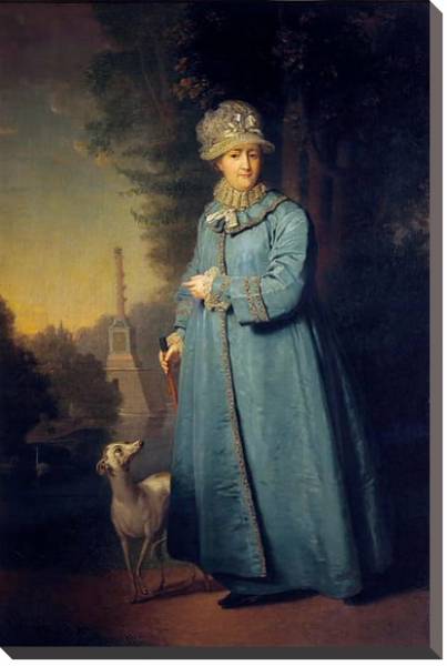 Постер Екатерина II на прогулке в Царскосельском парке (с Чесменской колонной на фоне) с типом исполнения На холсте без рамы