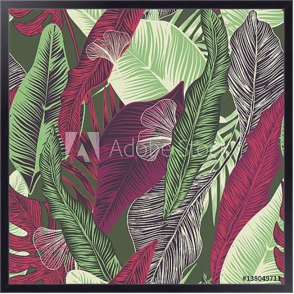 Постер Тропические листья 1 с типом исполнения На холсте в раме в багетной раме 221-01