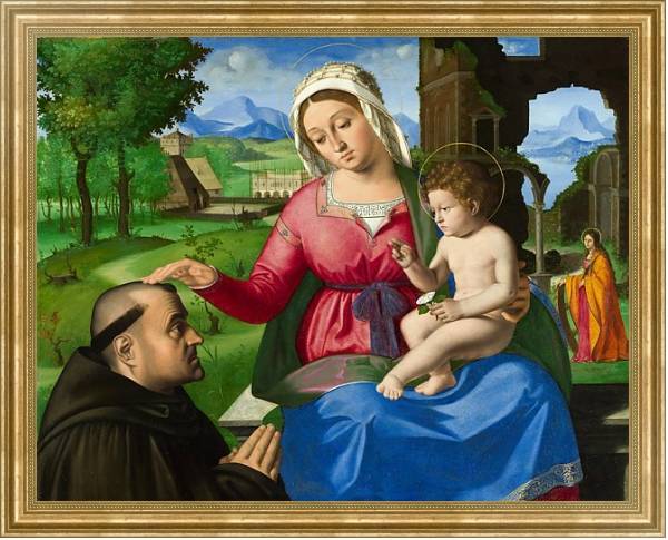 Постер Дева Мария и младенец с просящим с типом исполнения На холсте в раме в багетной раме NA033.1.051