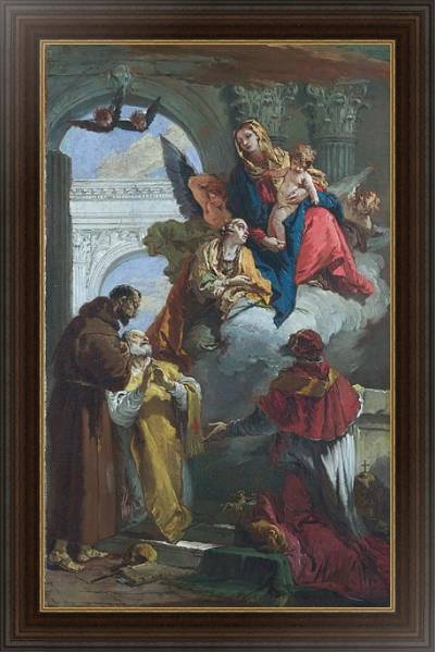 Постер Дева Мария с младенцем, появляющиеся перед группой Святых с типом исполнения На холсте в раме в багетной раме 1.023.151