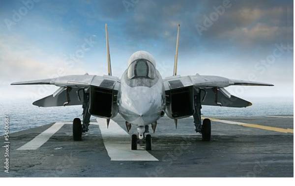 Постер Реактивный истребитель F-14 на авианосце с типом исполнения На холсте без рамы