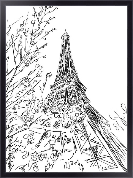 Постер Париж в Ч/Б рисунках #6 с типом исполнения На холсте в раме в багетной раме 221-01
