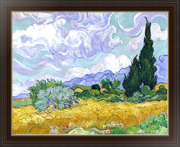 Постер Пшеничное поле с кипарисами с типом исполнения На холсте в раме в багетной раме 1.023.151