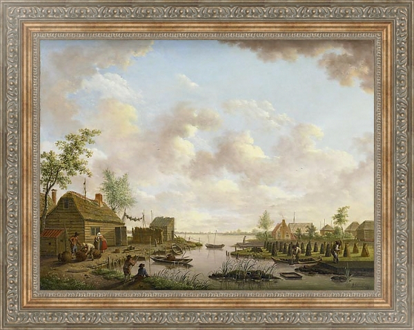 Постер Landschap met vissers en turfstekende boeren in het laagveen с типом исполнения На холсте в раме в багетной раме 484.M48.310