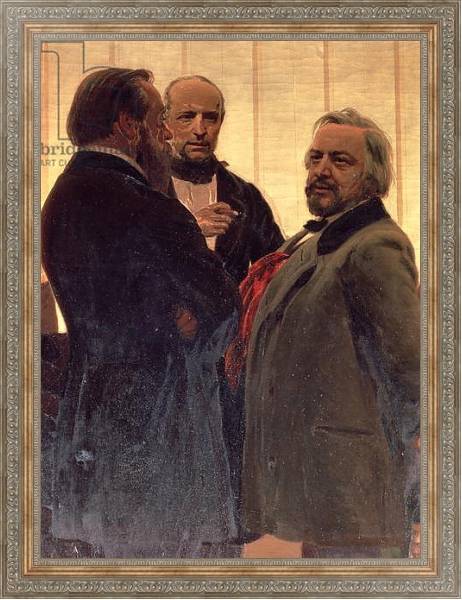 Постер Vladimir Odoevsky, Mily Balakirev and Mikhail Ivanovich Glinka, 1890s с типом исполнения На холсте в раме в багетной раме 484.M48.310