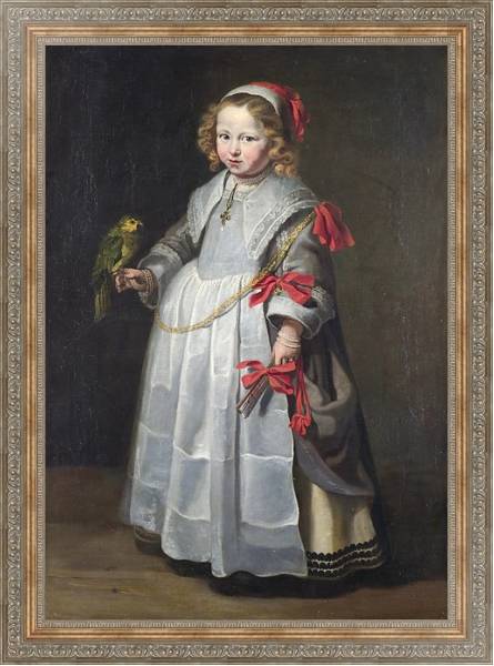 Постер Портрет девушки с попугаем с типом исполнения На холсте в раме в багетной раме 484.M48.310