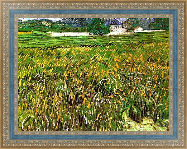 Постер Пшеничное поле в Овере и белый дом с типом исполнения На холсте в раме в багетной раме 484.M48.685