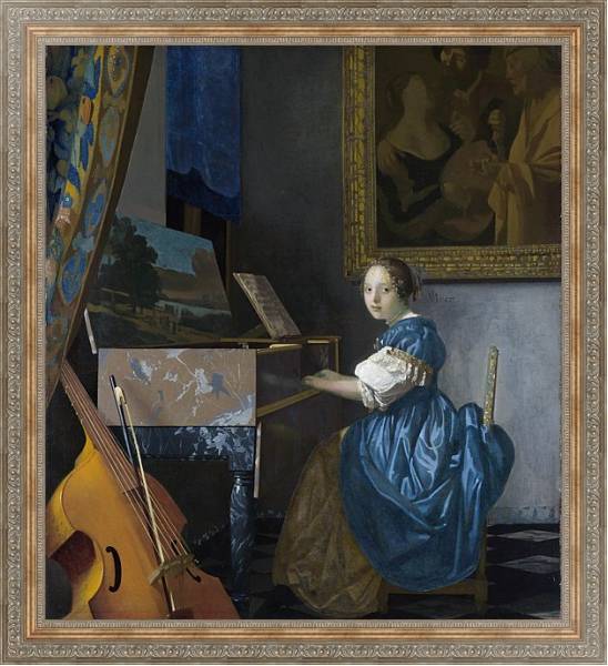 Постер Молодая женщина у клавесина с типом исполнения На холсте в раме в багетной раме 484.M48.310