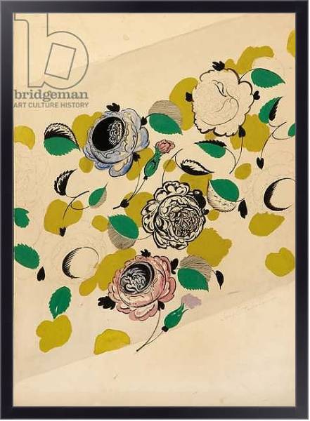 Постер Textile design with roses, с типом исполнения На холсте в раме в багетной раме 221-01