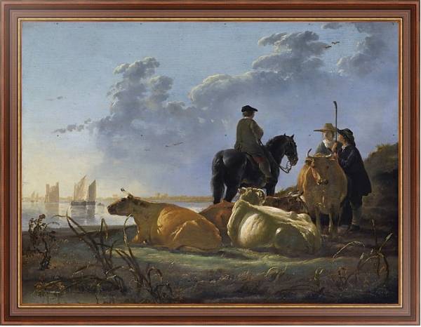Постер Крестьяне со скотом рядом с речкой с типом исполнения На холсте в раме в багетной раме 35-M719P-83