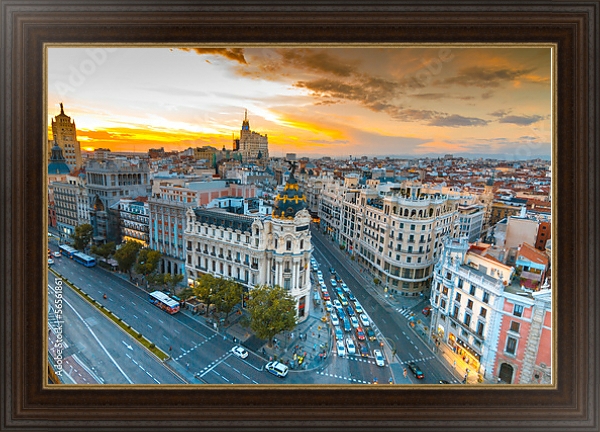 Постер Испания. Мадрид. Панорамный вид с типом исполнения На холсте в раме в багетной раме 1.023.151