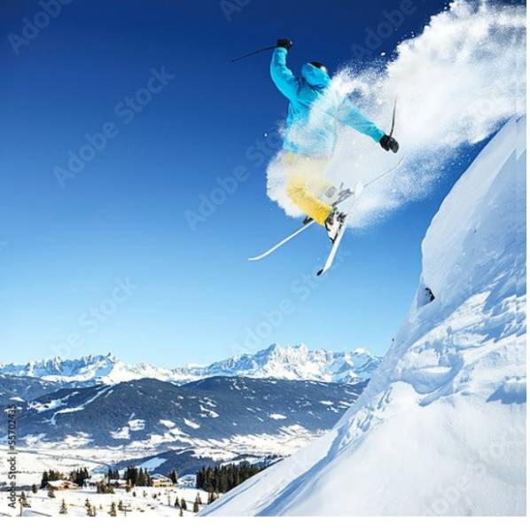 Постер Прыгающий горнолыжник с типом исполнения На холсте без рамы