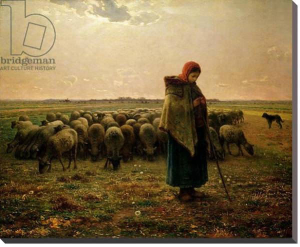 Постер Shepherdess with her Flock, 1863 с типом исполнения На холсте без рамы