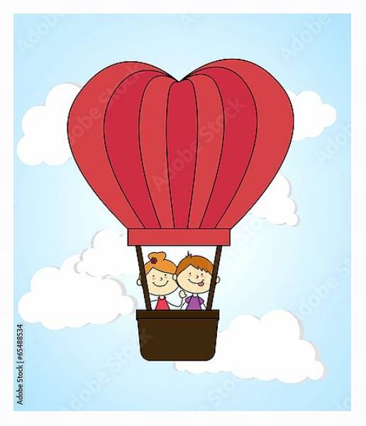 Постер Дети на воздушном шаре с типом исполнения На холсте в раме в багетной раме 221-03