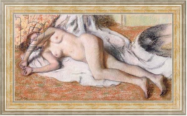 Постер After the Bath or, Reclining Nude, c.1885 с типом исполнения На холсте в раме в багетной раме NA053.0.115