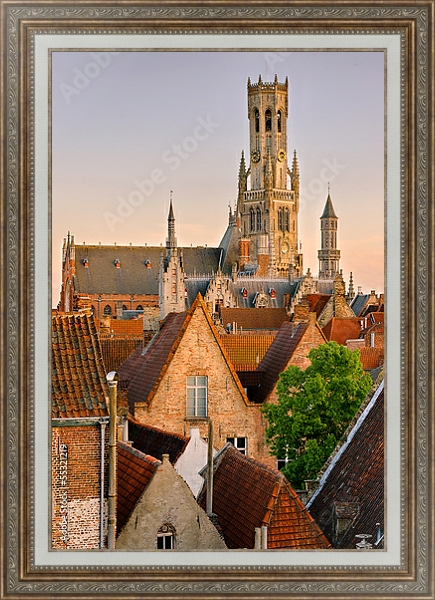 Постер Бельгия. Брюгге. Закат над крышами с типом исполнения На холсте в раме в багетной раме 595.M52.330