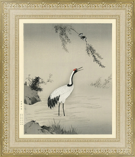 Постер Традиционный портрет красивого японского журавля с типом исполнения Акварель в раме в багетной раме 484.M48.725
