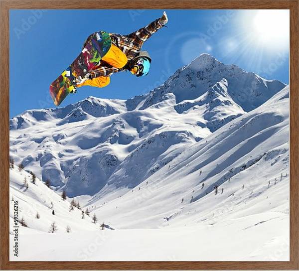 Постер Сноубордист в прыжке с типом исполнения На холсте в раме в багетной раме 1727.4310