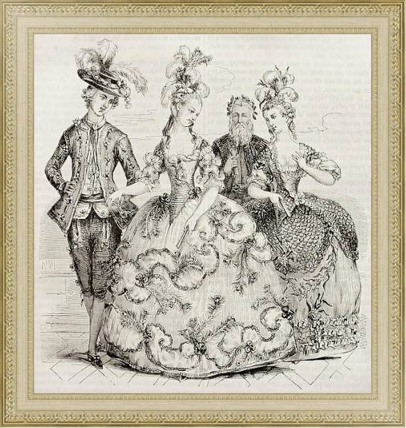 Постер Court Ball in 1785: Costumes of marie Antoniette, Counts of Provence and Count of Artois. Created by с типом исполнения Акварель в раме в багетной раме 484.M48.725