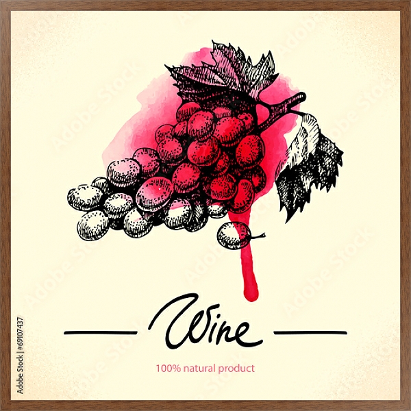 Постер Гроздь винограда с красной кляксой с типом исполнения На холсте в раме в багетной раме 1727.4310