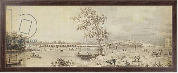 Постер Old Walton Bridge seen from the Middlesex Shore, 1755 с типом исполнения На холсте в раме в багетной раме 221-02