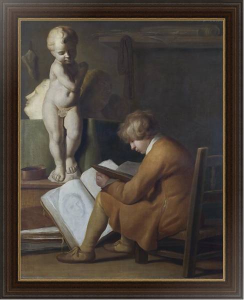 Постер Сидящий и рисующий мальчик с типом исполнения На холсте в раме в багетной раме 1.023.151