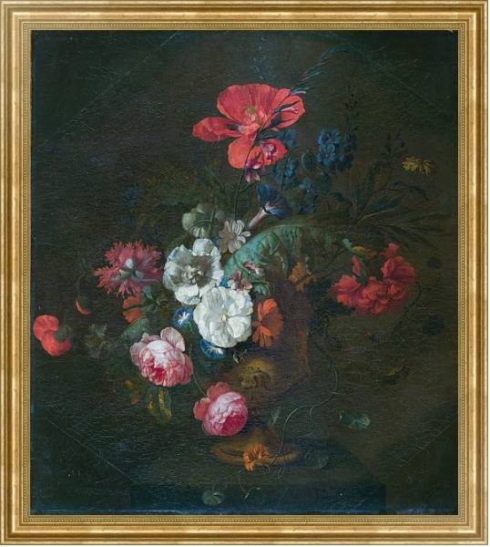 Постер Цветы в каменной вазе с типом исполнения На холсте в раме в багетной раме NA033.1.051