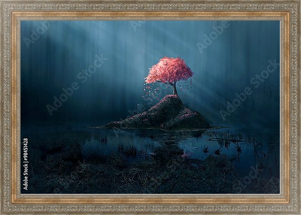 Постер Розовое дерево с типом исполнения На холсте в раме в багетной раме 484.M48.310