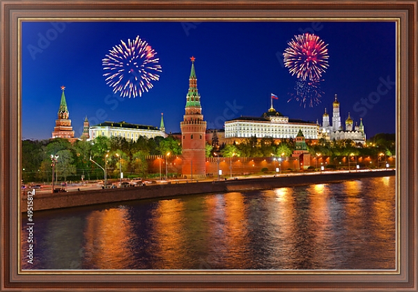 Постер Салют над Кремлем с типом исполнения На холсте в раме в багетной раме 35-M719P-83