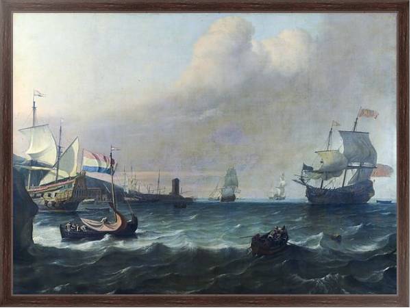 Постер Голландский военный корабль, входящий в Среднеземноморской порт с типом исполнения На холсте в раме в багетной раме 221-02
