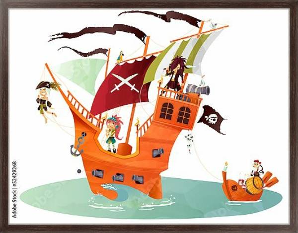 Постер Пираты в море с типом исполнения На холсте в раме в багетной раме 221-02