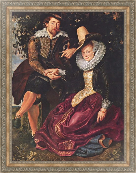 Постер Автопортрет с женой Изабеллой Брант в зарослях жимолости с типом исполнения На холсте в раме в багетной раме 484.M48.310