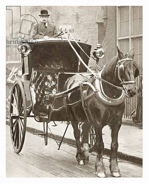 Постер A Hansom Cab in London, England in 1910 с типом исполнения На холсте в раме в багетной раме 221-03