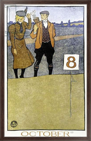 Постер Couple playing golf - in “” Golf Calendar”” by Edward Penfield, ed. 1899 с типом исполнения На холсте в раме в багетной раме 221-02