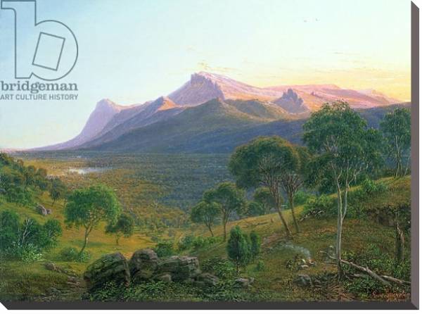 Постер Aborigines by a Fire before Mount William as seen from Mount Dryden in the Grampians, Victoria, 1892 с типом исполнения На холсте без рамы