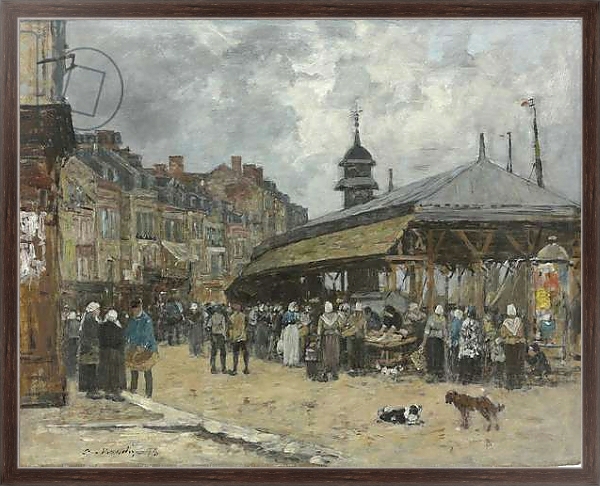 Постер Market at Trouville; Marche a Trouville, 1878 с типом исполнения На холсте в раме в багетной раме 221-02
