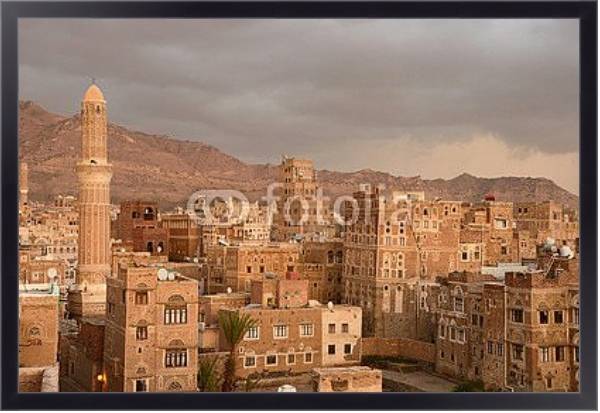 Постер Историческая часть Саны - столицы Йемена вечером с типом исполнения На холсте в раме в багетной раме 221-01