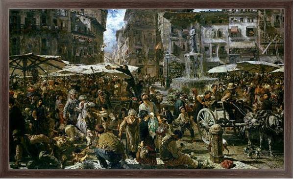 Постер The Market of Verona, 1884 с типом исполнения На холсте в раме в багетной раме 221-02