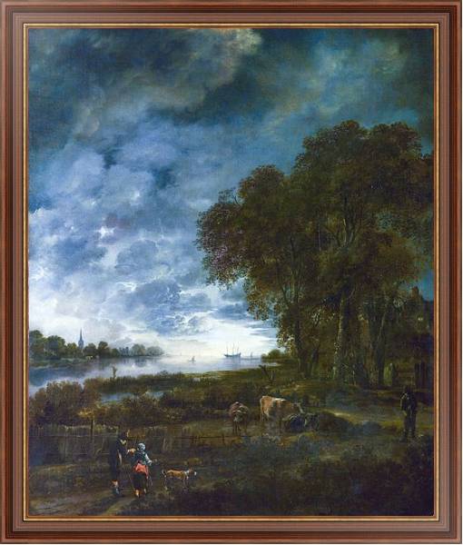 Постер Вечерний пейзаж с рекой с типом исполнения На холсте в раме в багетной раме 35-M719P-83