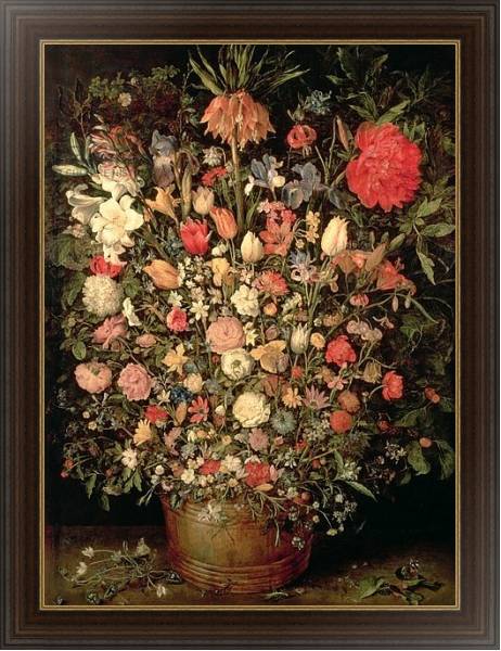 Постер Large bouquet of flowers in a wooden tub, 1606-07, с типом исполнения На холсте в раме в багетной раме 1.023.151