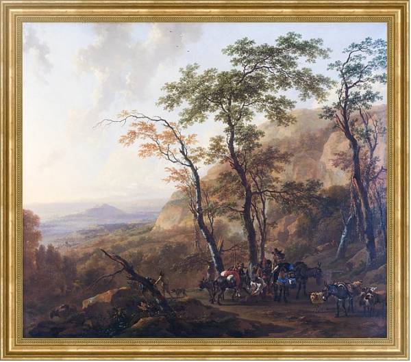 Постер Горный пейзаж с погонщиком с типом исполнения На холсте в раме в багетной раме NA033.1.051