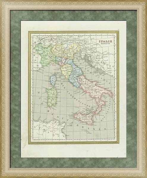 Постер Карта: Италия с типом исполнения Акварель в раме в багетной раме 484.M48.725