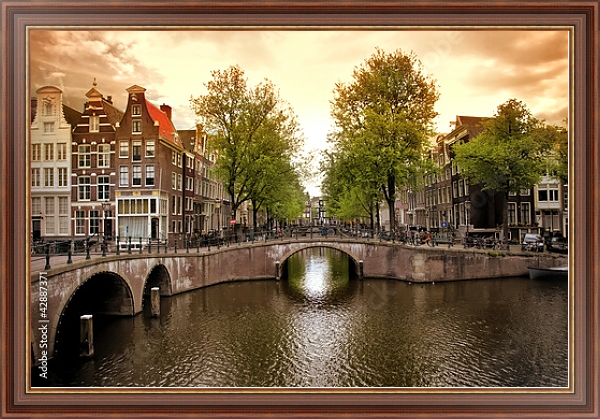 Постер Амстердам, каналы с типом исполнения На холсте в раме в багетной раме 35-M719P-83