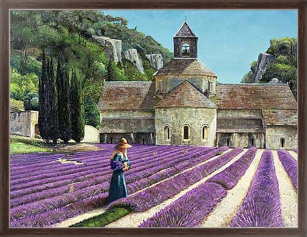 Постер Lavender Picker, Abbaye Senanque, Provence с типом исполнения На холсте в раме в багетной раме 221-02