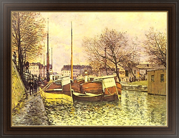 Постер Лодки на канале Сен-Мартен в Париже с типом исполнения На холсте в раме в багетной раме 1.023.151