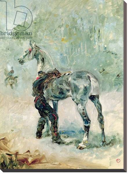 Постер Artilleryman Saddling his Horse, 1879 с типом исполнения На холсте без рамы