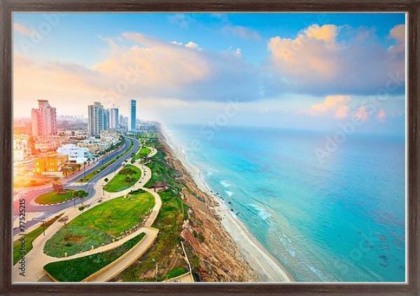 Постер Панорамный вид на город Нетания, Израиль с типом исполнения На холсте в раме в багетной раме 221-02
