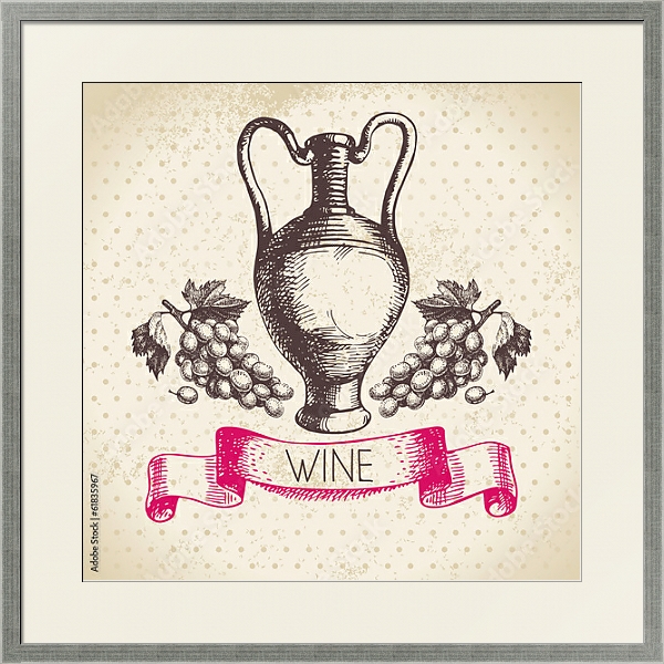 Постер Иллюстрация с кувшином вина с типом исполнения Под стеклом в багетной раме 1727.2510