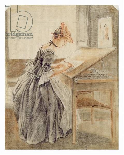 Постер A Lady Copying at a Drawing Table, c.1760-70 с типом исполнения На холсте в раме в багетной раме 221-03